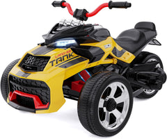 RCB 12V Electric Ride-On,Dual Motors,Music,Up to 8 mph,3 Wheel ATV Style for Kids Ages 3+,Yellow