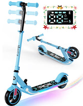 RCB Electric Scooter for Kids Ages 6-12, 200w, up to 10 Mph, Colorful Rainbow Light, Adjustable Speed &Height, Blue