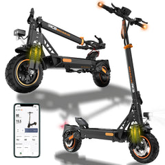 RCB D5PRO Electric Scooter Adult,1600W Peak Motor, 48V27Ah Battery, Up to 80 Miles Range, 10" Anti-Flat Off-Road Tires, Dual Brakes & Dual Suspension, Foldable Commuter Scooter with App & NFC