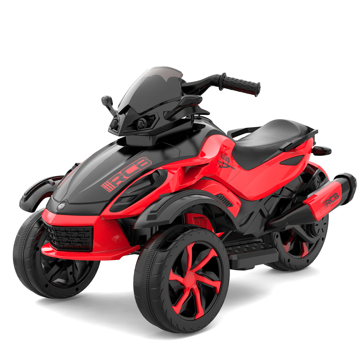 RCB 12V Kids Ride On ATV w/ One-Touch Start, 3-Wheel Stability, LED Lights, Built-In Music Player-Red