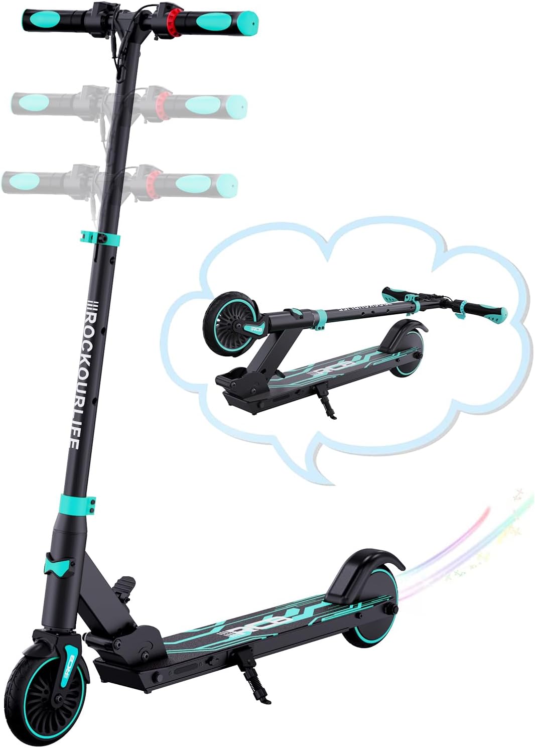 RCB Electric Scooter for Kids Ages 8-16, Lightweight &Foldable, Max 10 Miles & 12.5Mph, Double Brake, Adjustable Height Anti-Slip Handlebars,Blue
