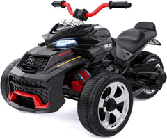 RCB 12V Electric Ride-On,Dual Motors,Music,Up to 8 mph,3 Wheel ATV Style for Kids Ages 3+,Black