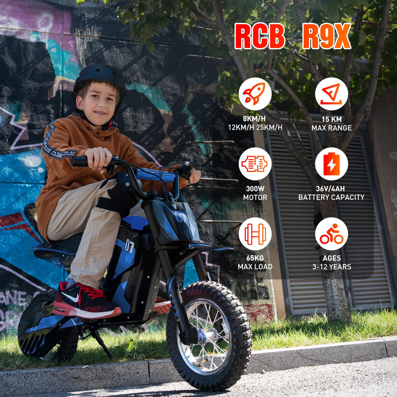 RCB R9X Electric Motocross Dirt Bike, Ride on Toy Motorcycle for Kids and Teens